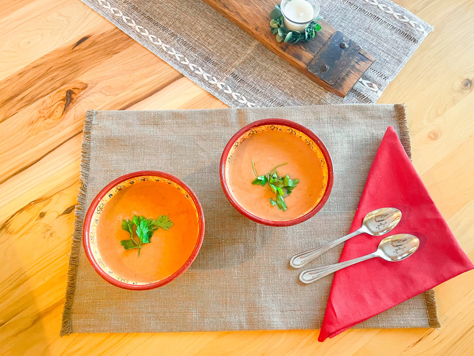 Lobster bisque in bowls on a table, finished.