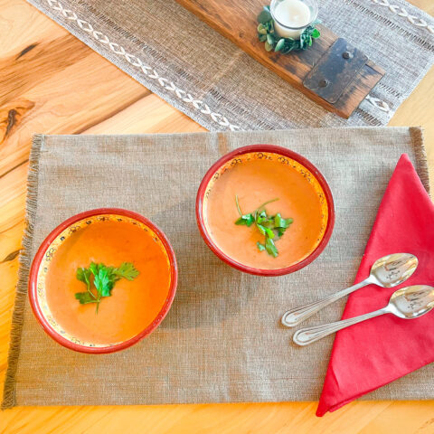 Lobster bisque in bowls on a table, finished.