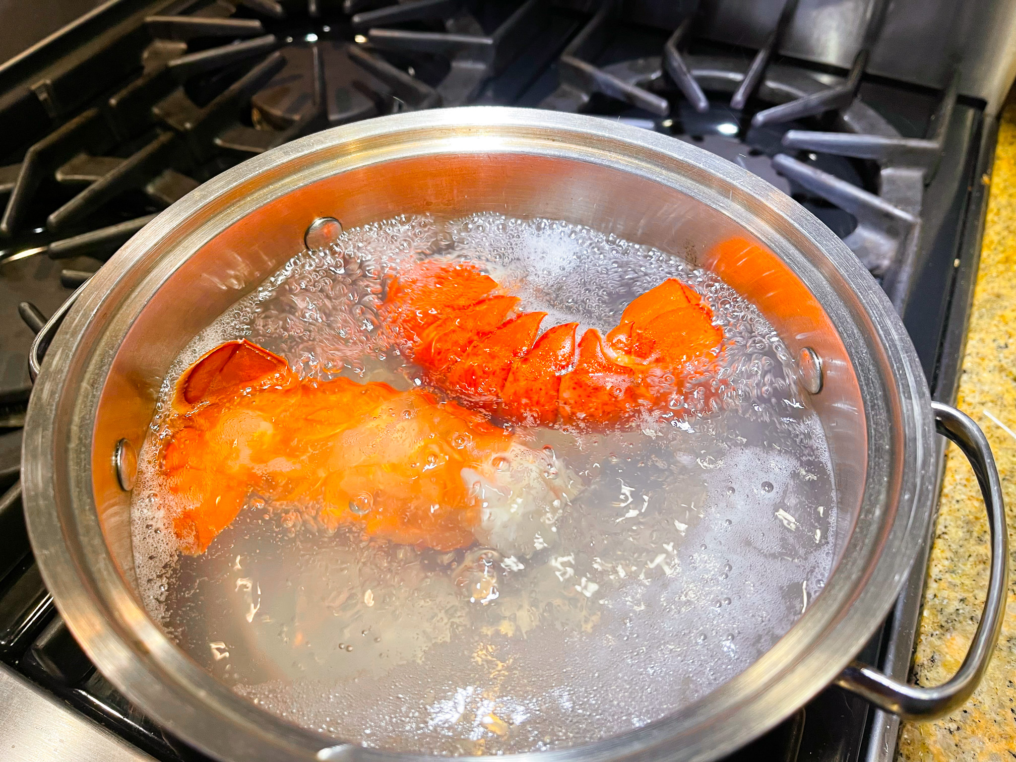 Lobster boiling in a pot.