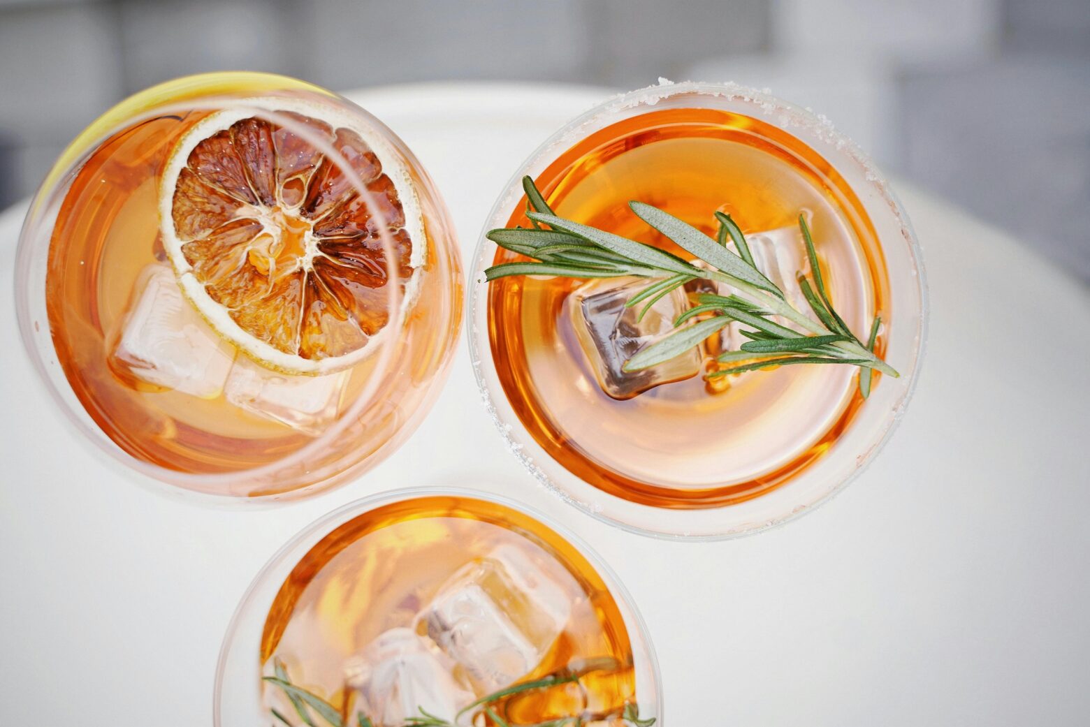 Overhead view of some orange mocktails