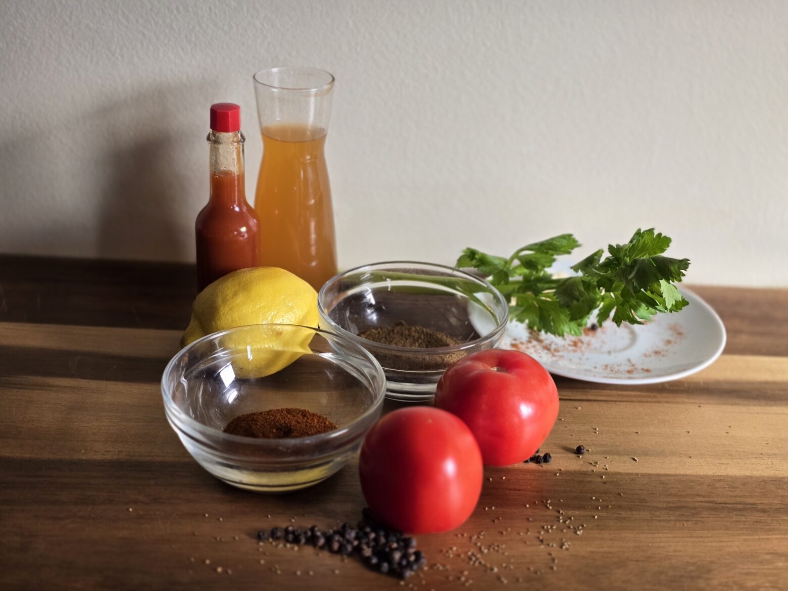 Bloody mary mocktail ingredients.