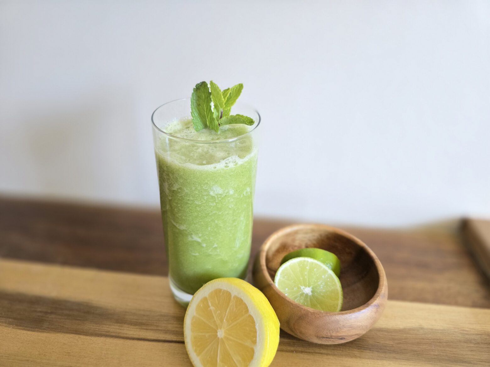 Leprechuan mint lemonade finished with lemon and lime.