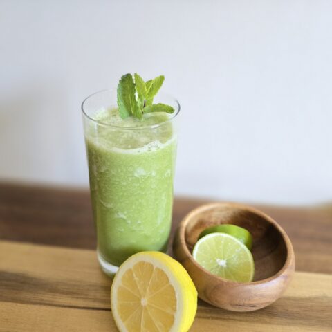 Leprechuan mint lemonade finished with lemon and lime.