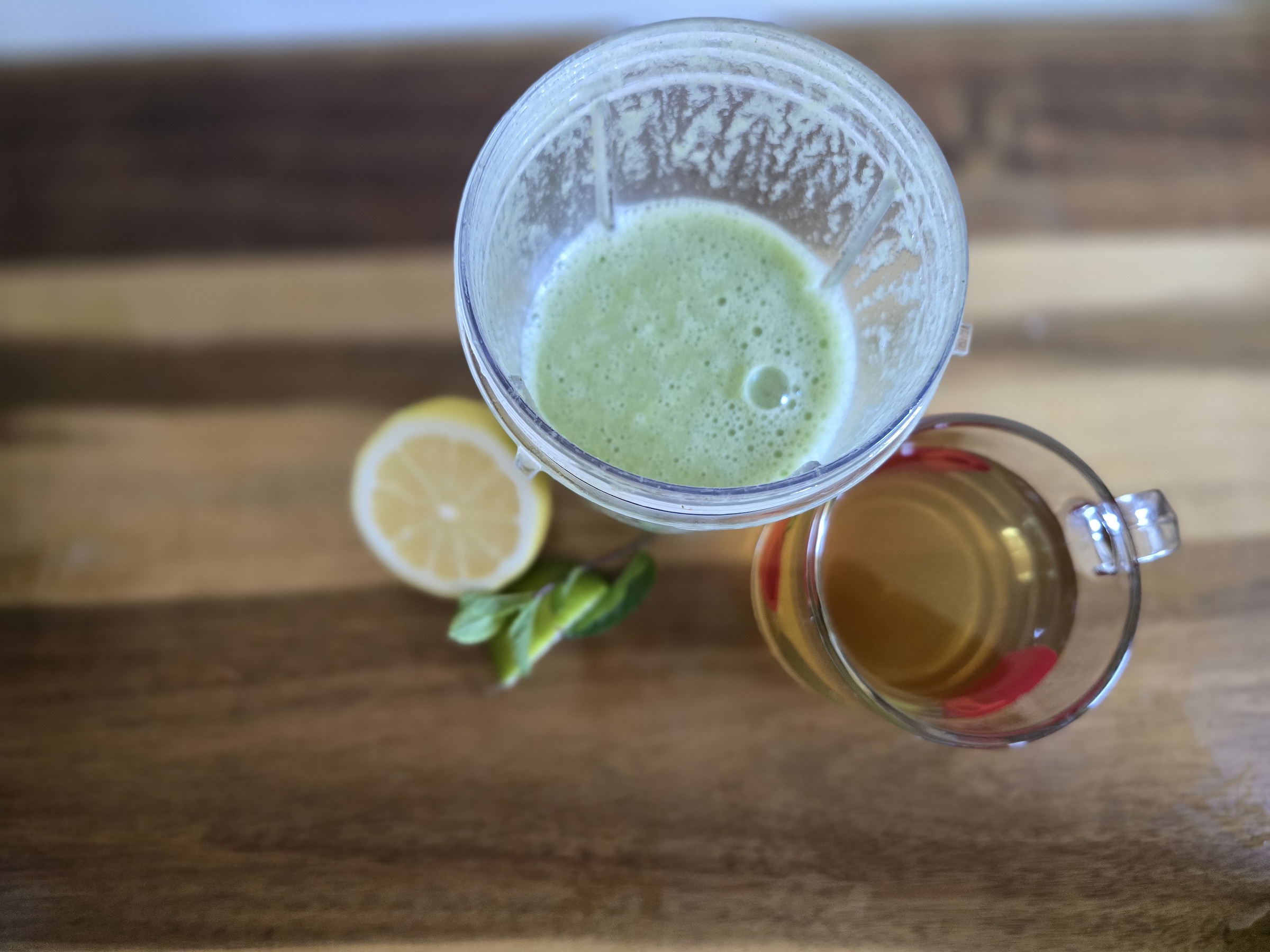 Leprechaun mint lemonade prep in a blender. 