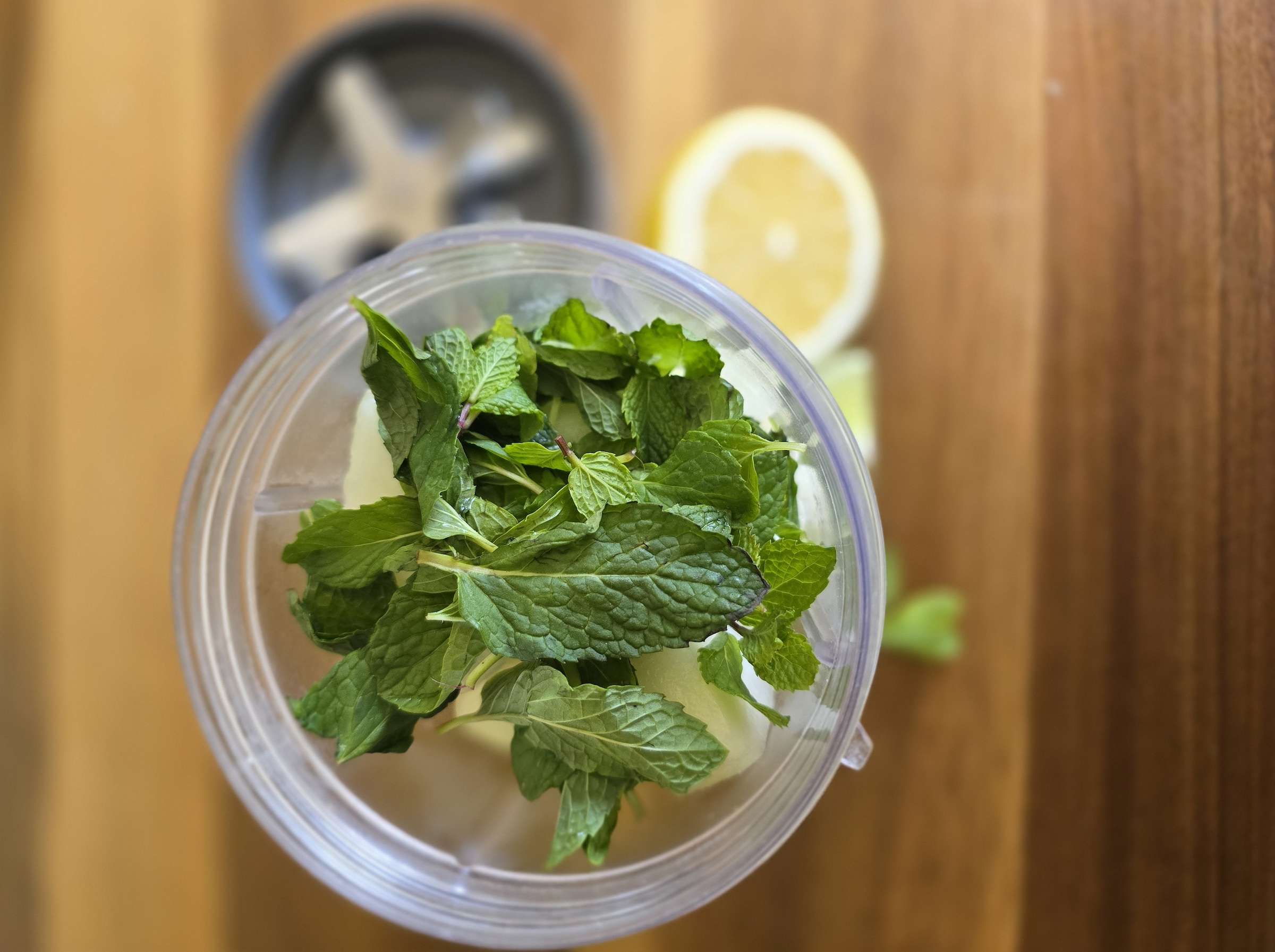 Leprechaun mint lemonade above view in a blender, prep. 