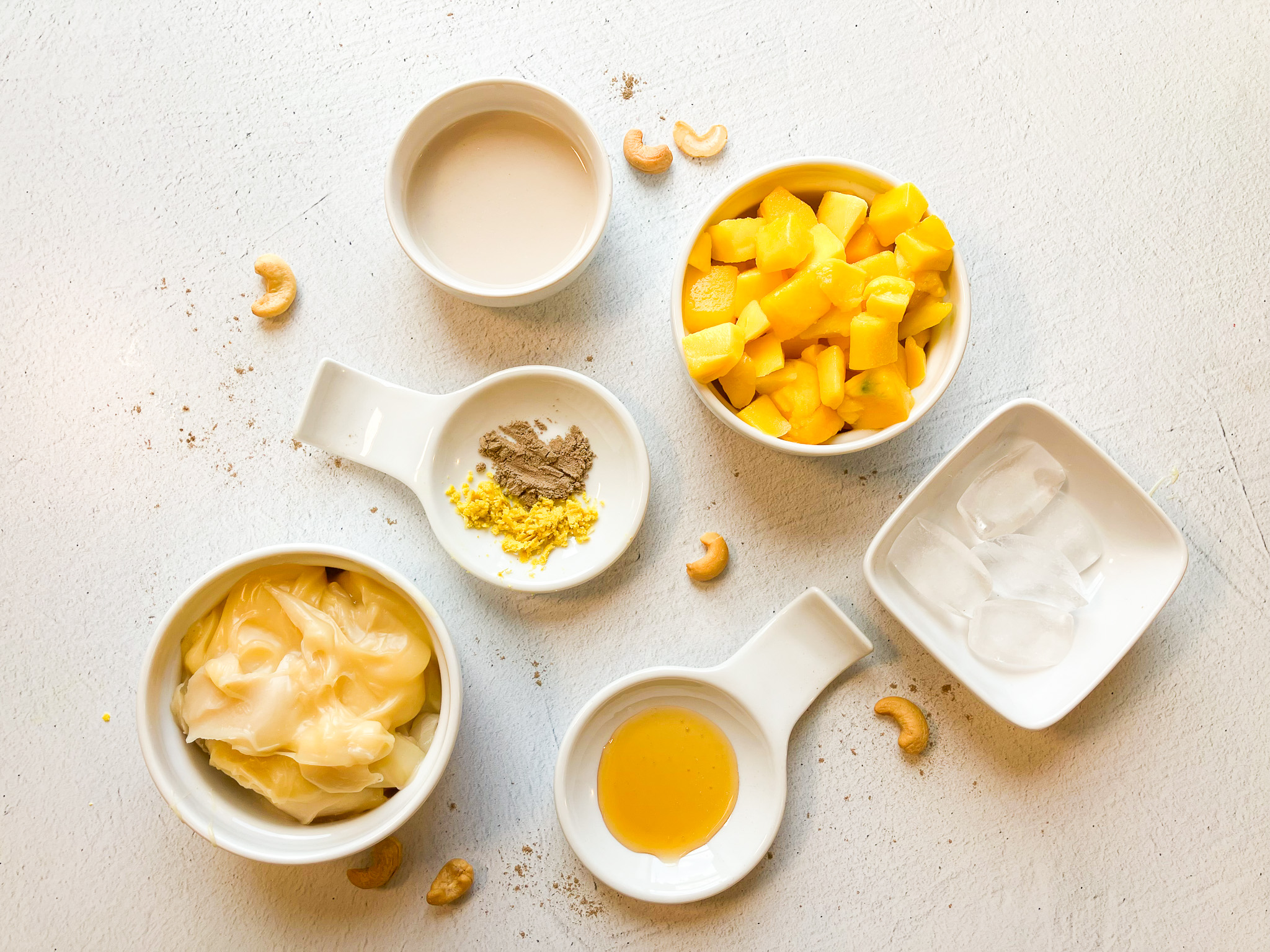 Mango lassi ingredients. 