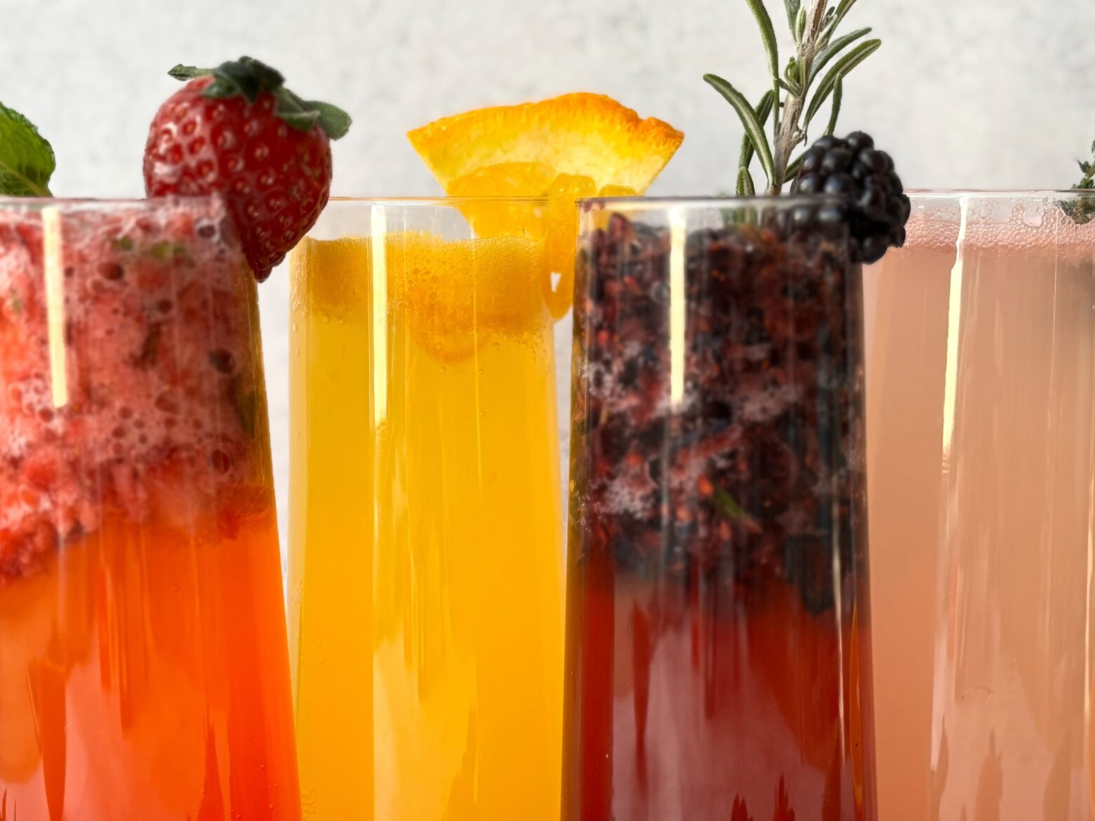 Mimosa mocktail close up of the variations.