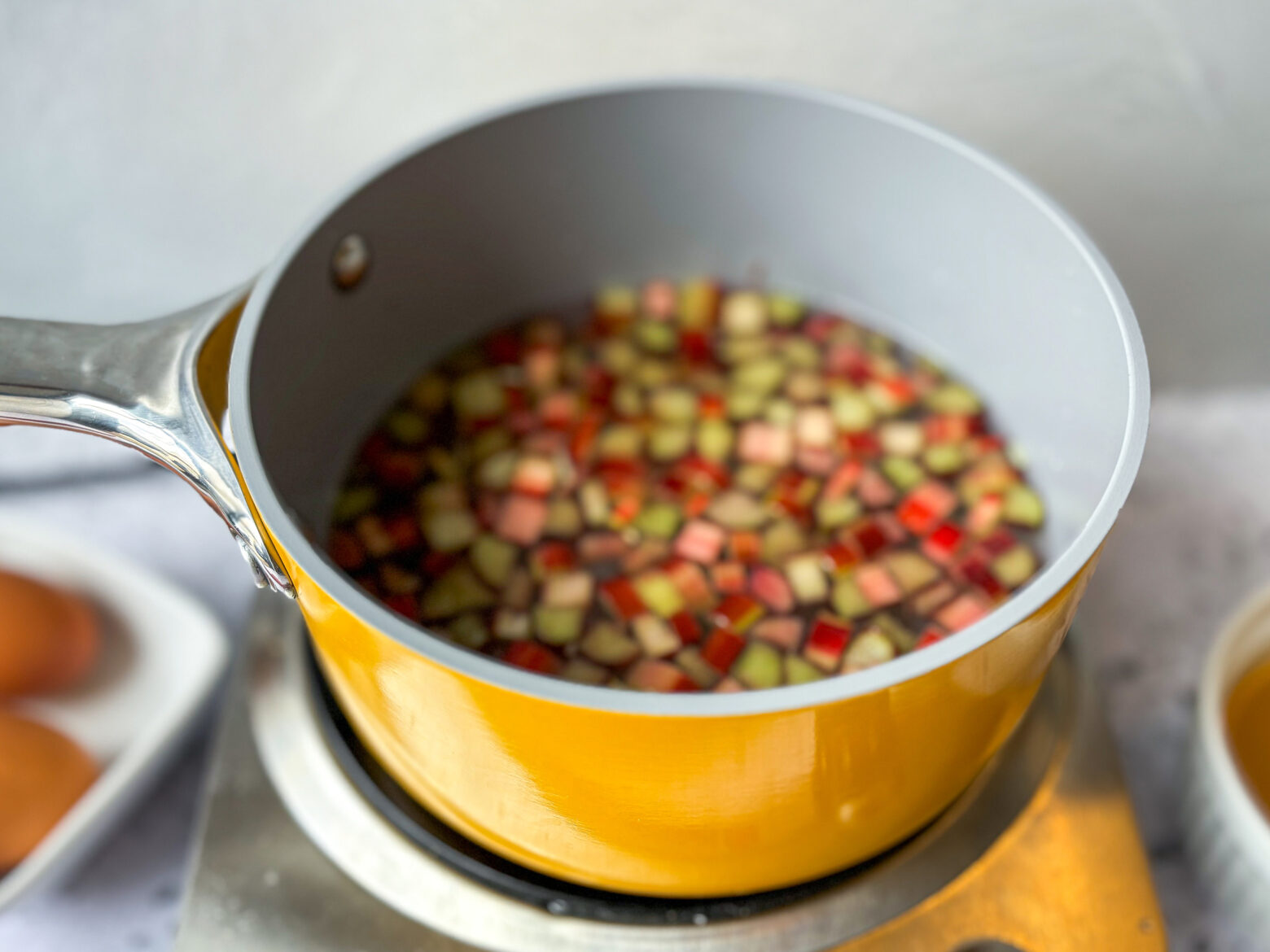 Rhubarb Sour Mocktail cooking rhubarb