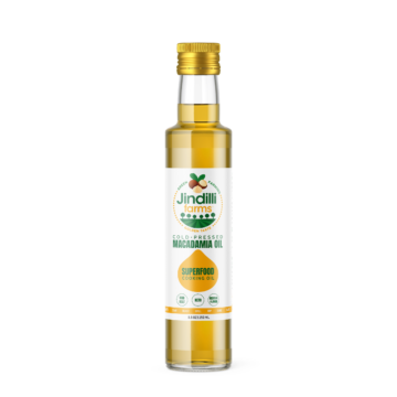 Jindilli farms macadamia oil, 8.5 oz product.