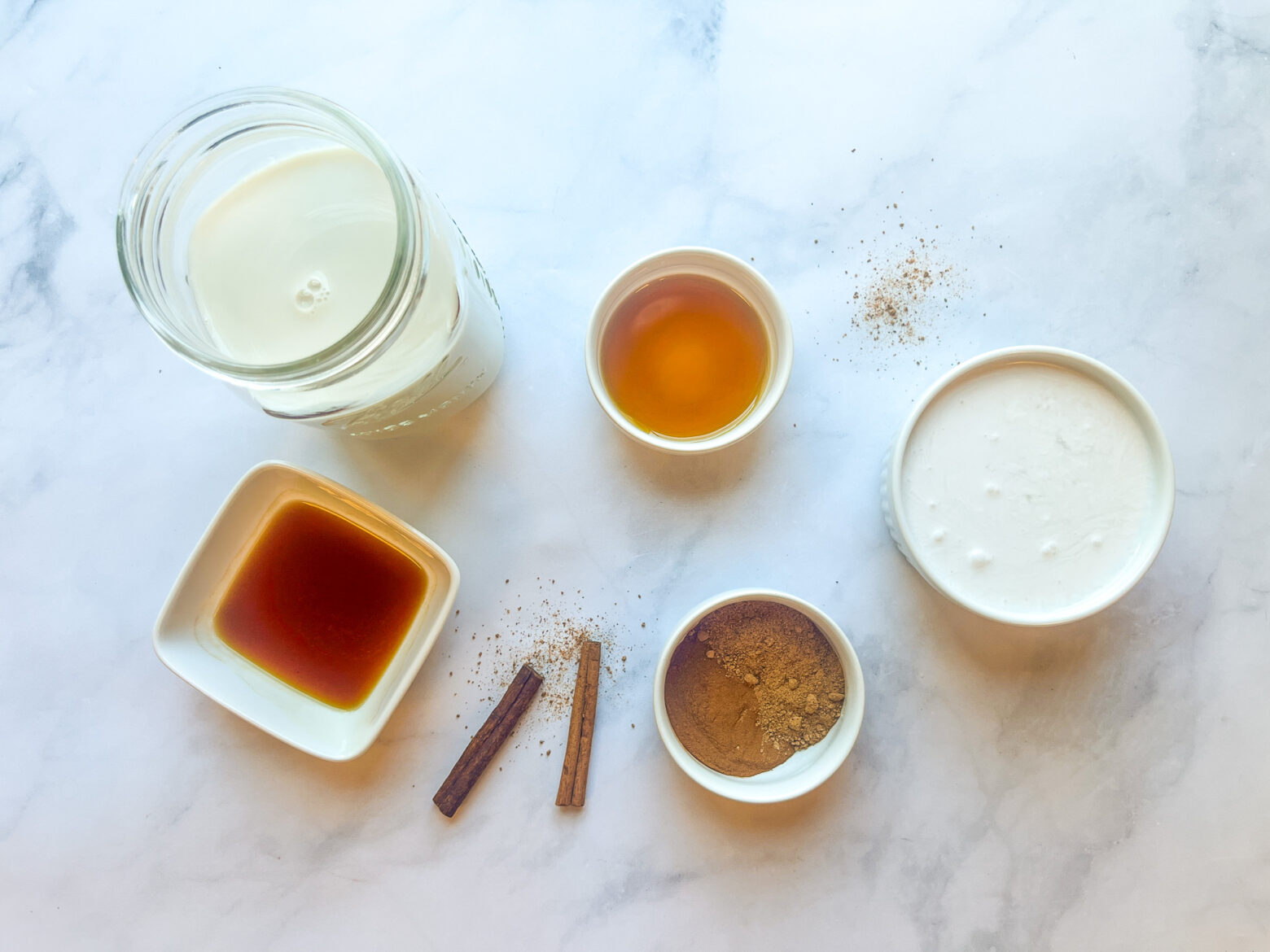 Dairy-free horchata ingredients above shot.