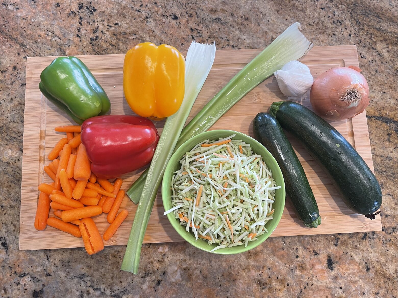 Kitchen sink stir fry ingredients.