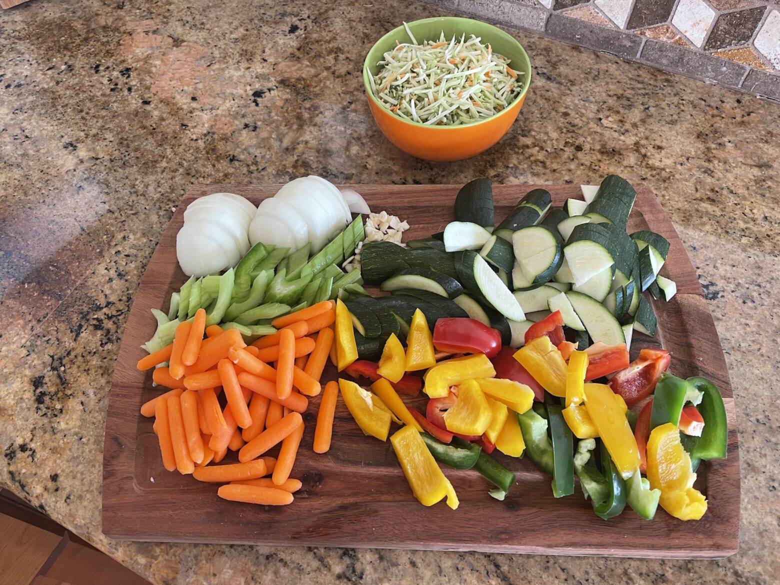 Kitchen sink stir fry ingredients prep.