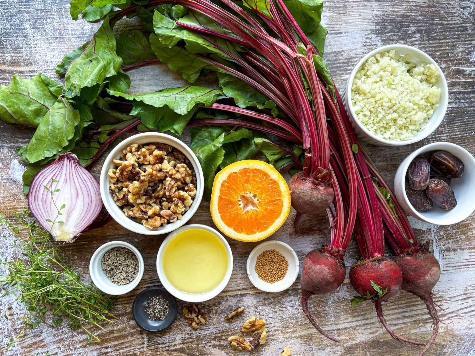 Lavender salad ingredients.