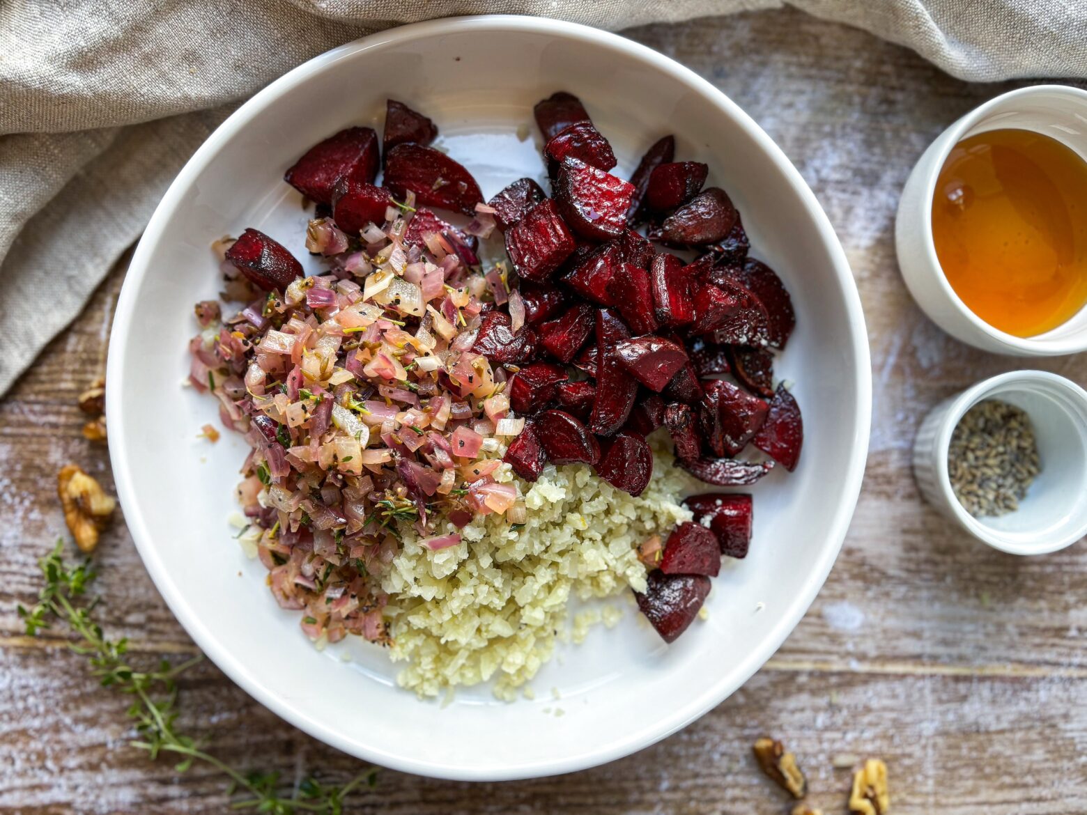 Lavender salad prep, unmixed.