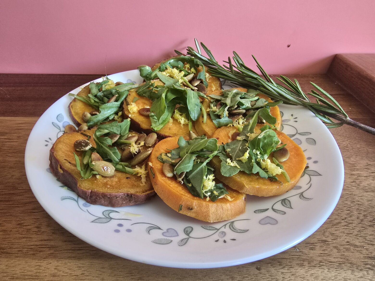 Sweet potato cakes plated and finished.