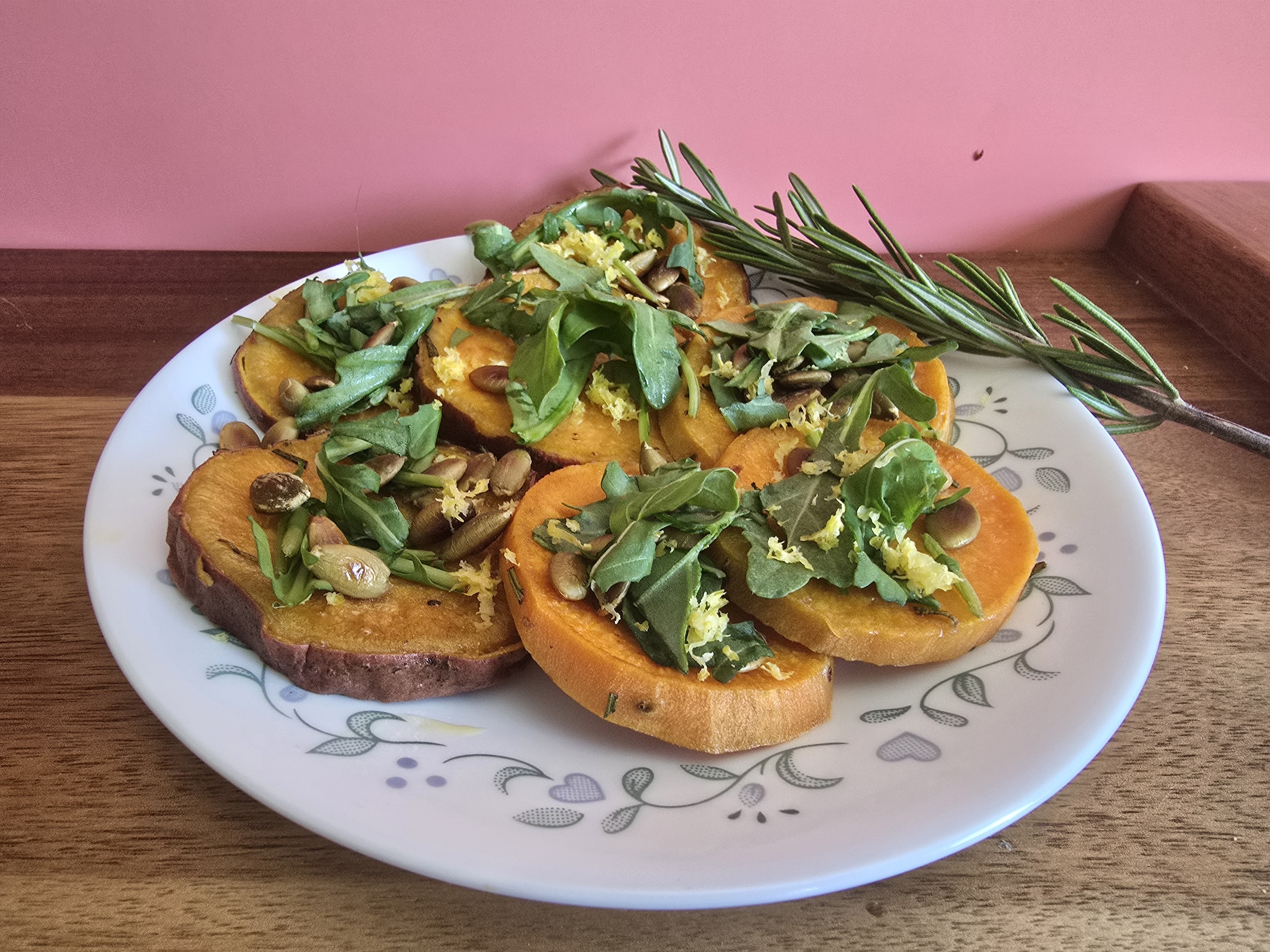 Sweet potato cakes plated and finished. 