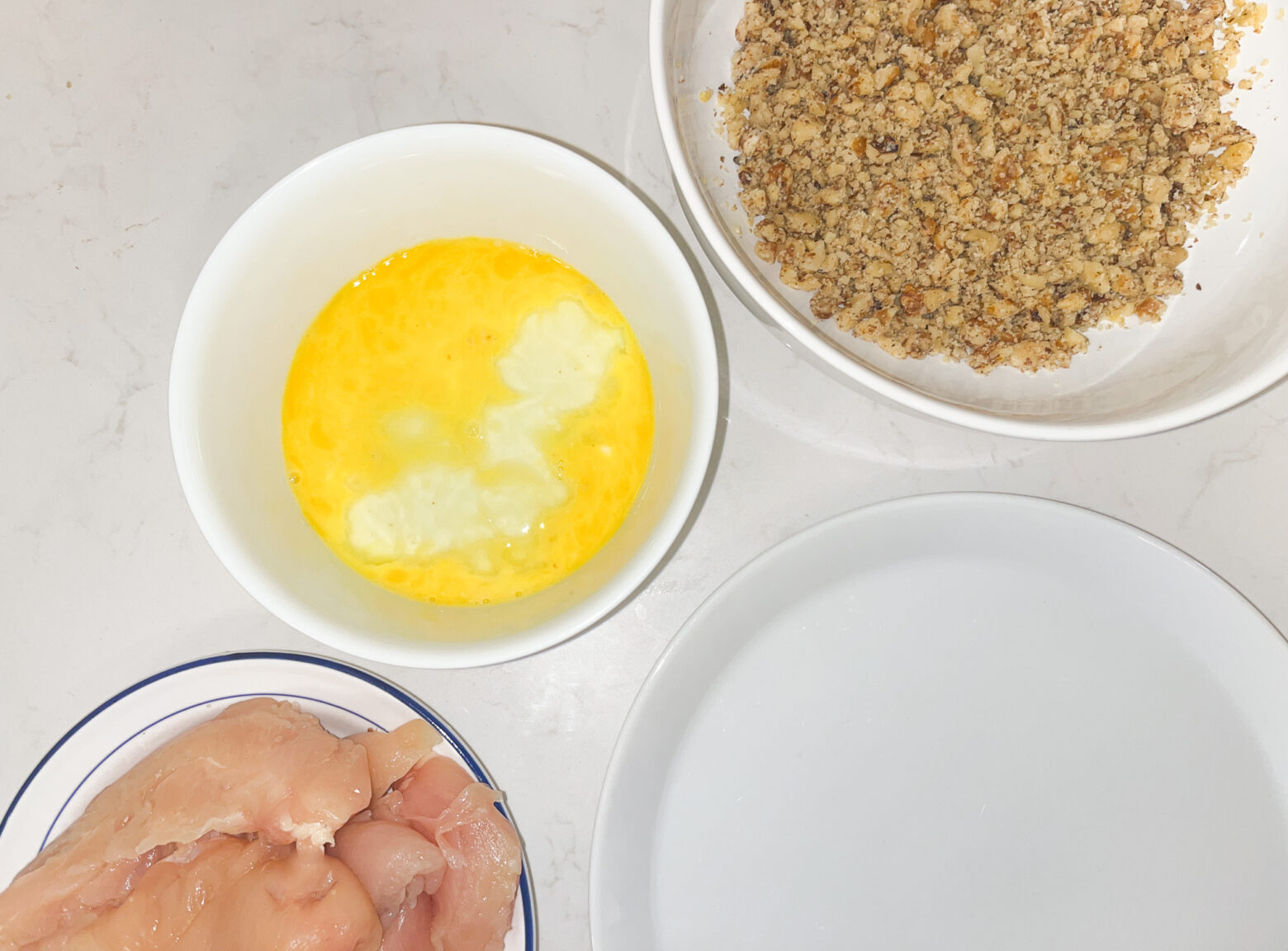 Spring mason jar salad chicken dredging prep.