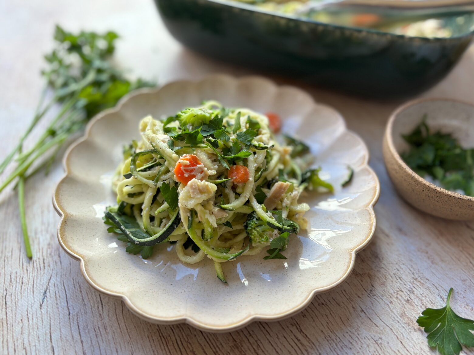 Tuna casserole finished on a plate.