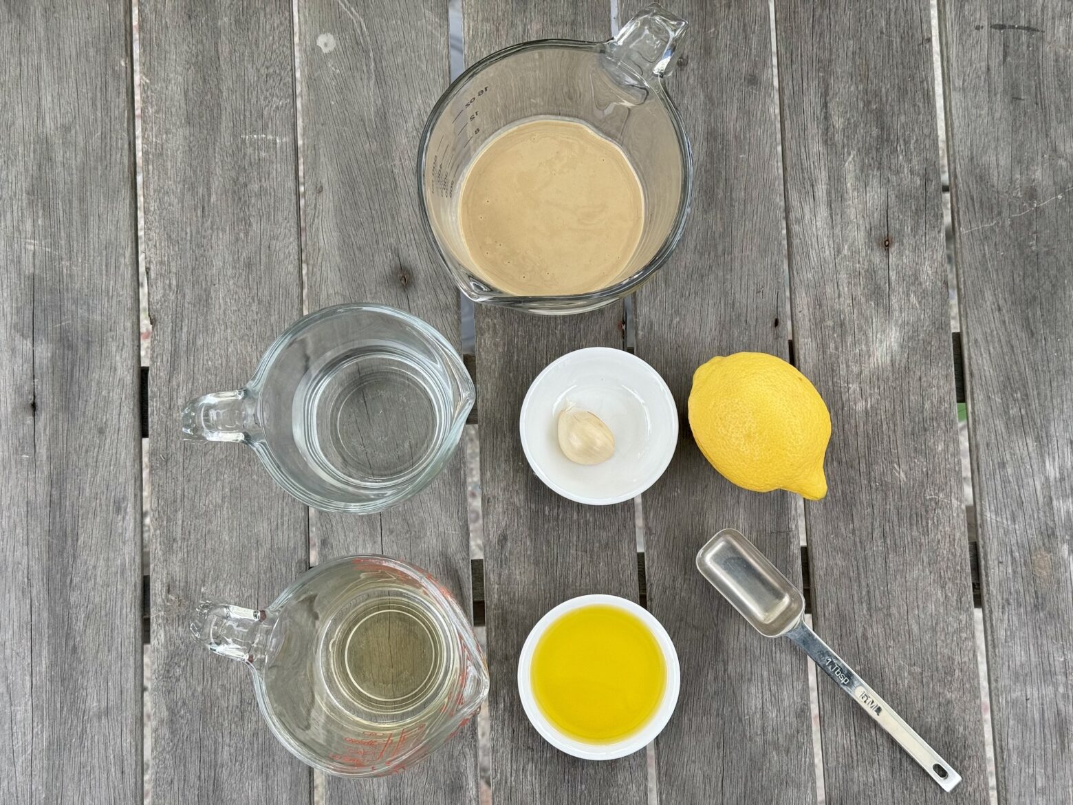 Lemon Tahini dressing ingredients.