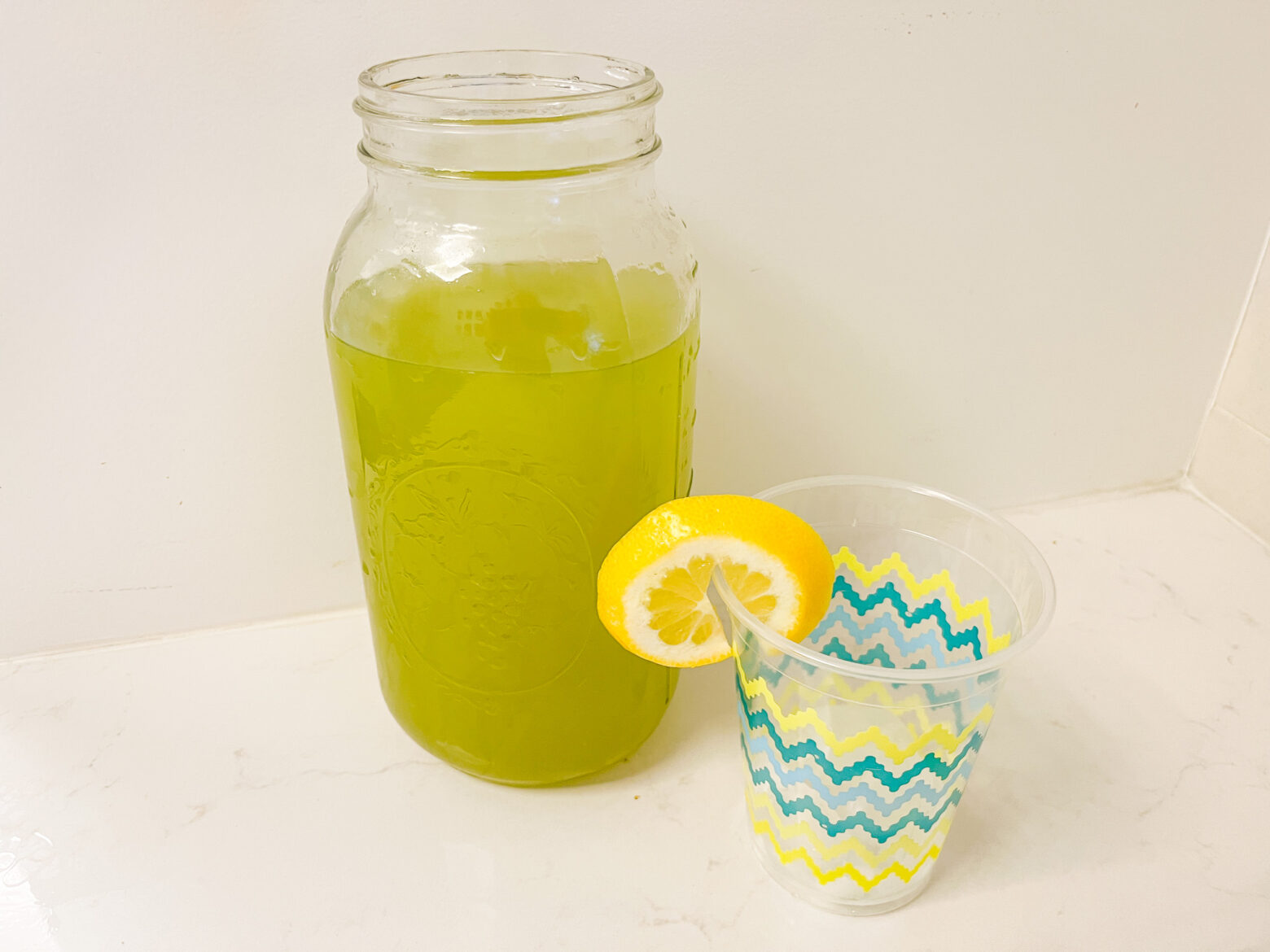 Sparkling matcha lemonade finished.