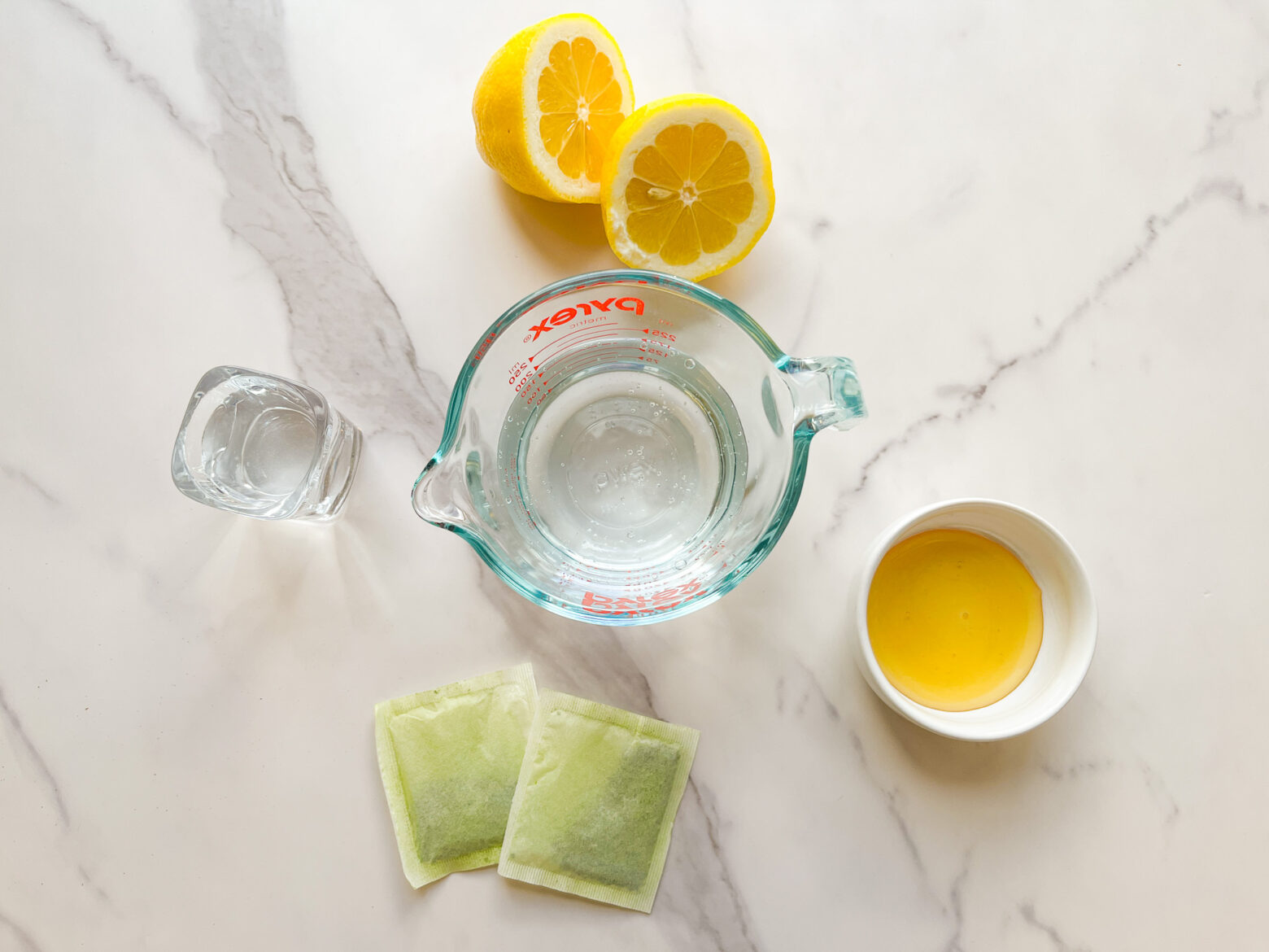 Sparkling matcha lemonade ingredients.