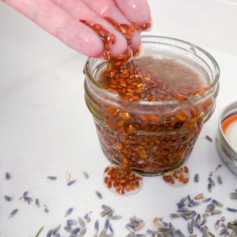 Lavender flaxseed facemask being finished in a jar.
