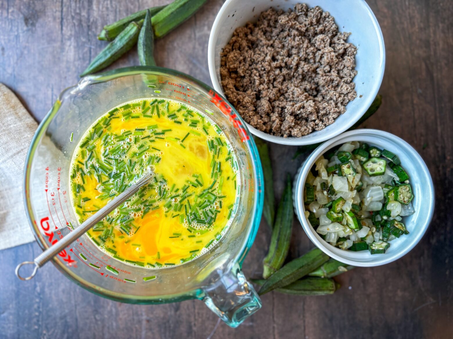 Okra egg bites preparation.