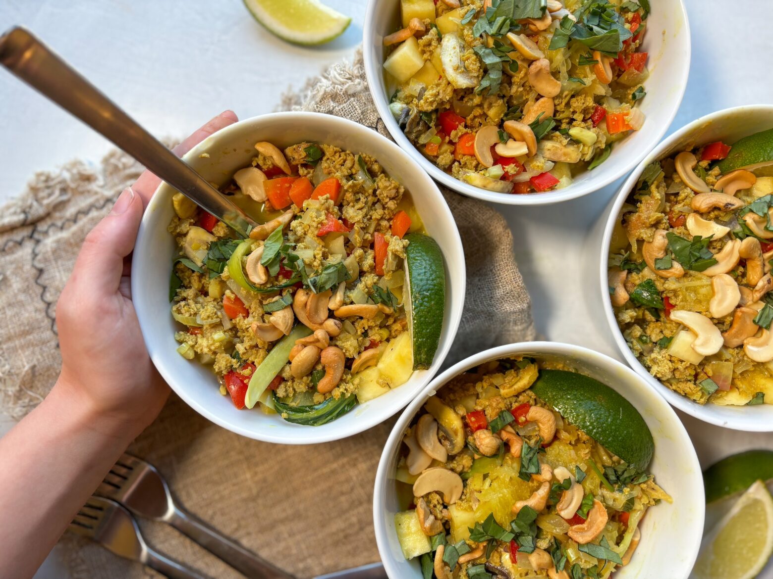 Pork and pineapple bowls together and finished.