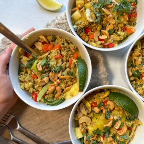 Pork and pineapple bowls together and finished.