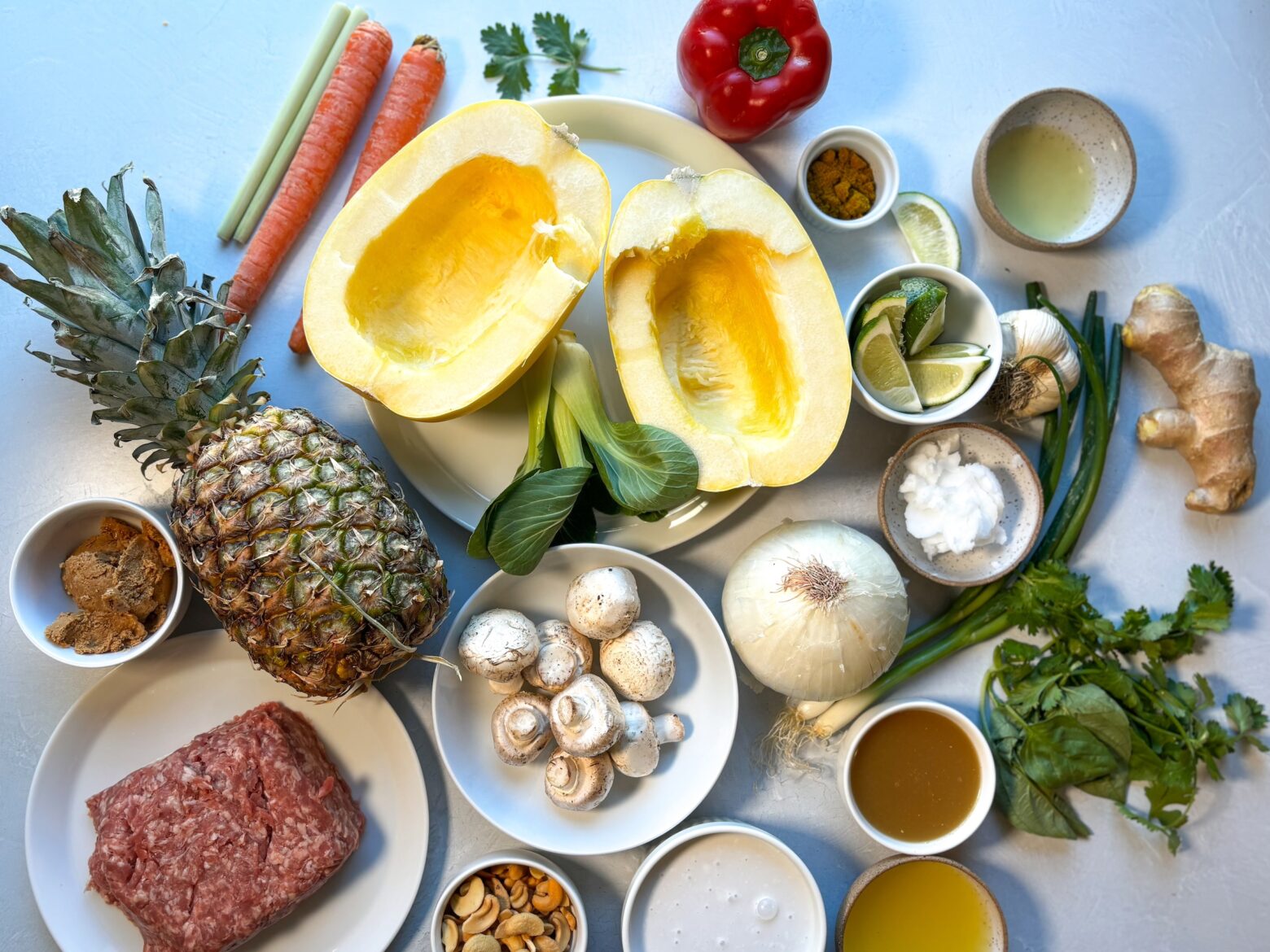 Pork and pineapple ingredients.