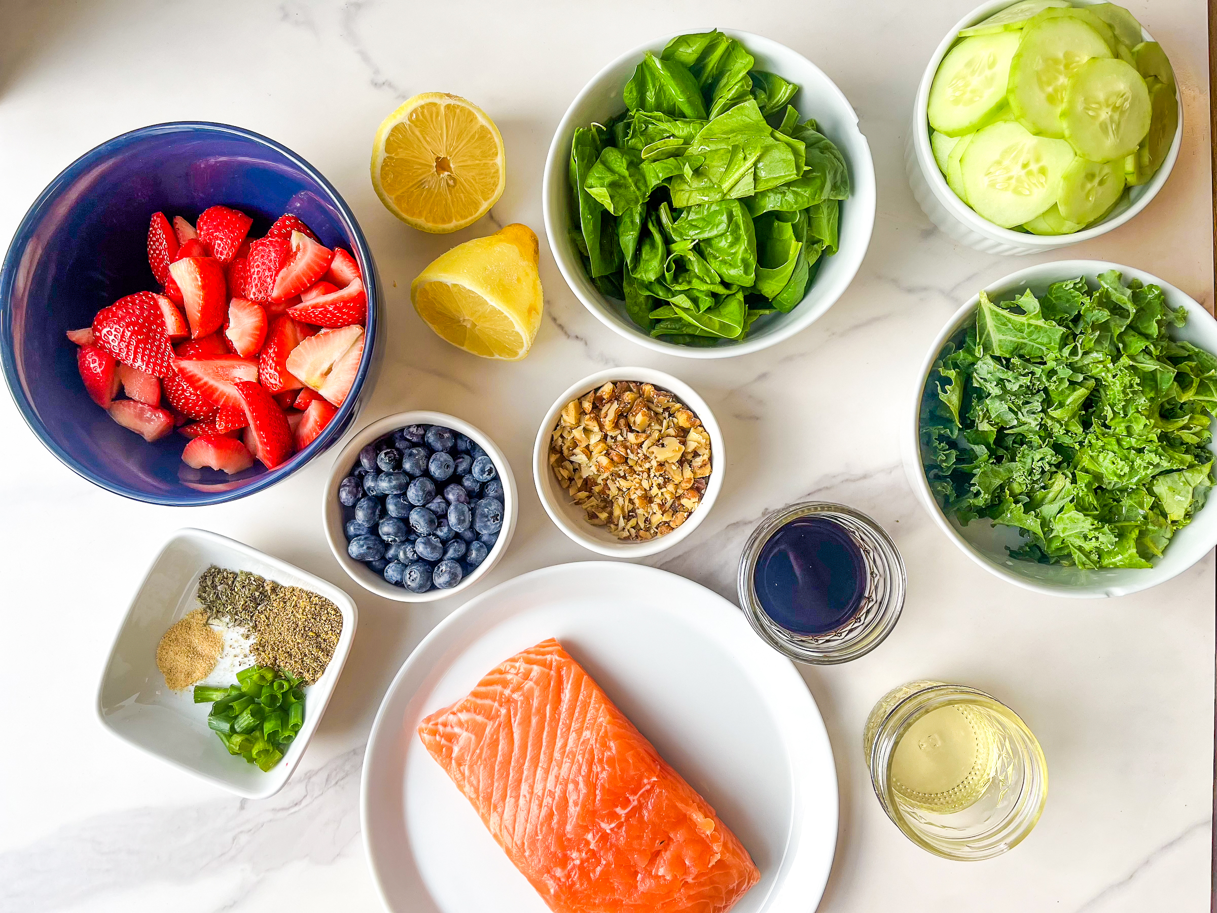 Salmon berry salad ingredients. 