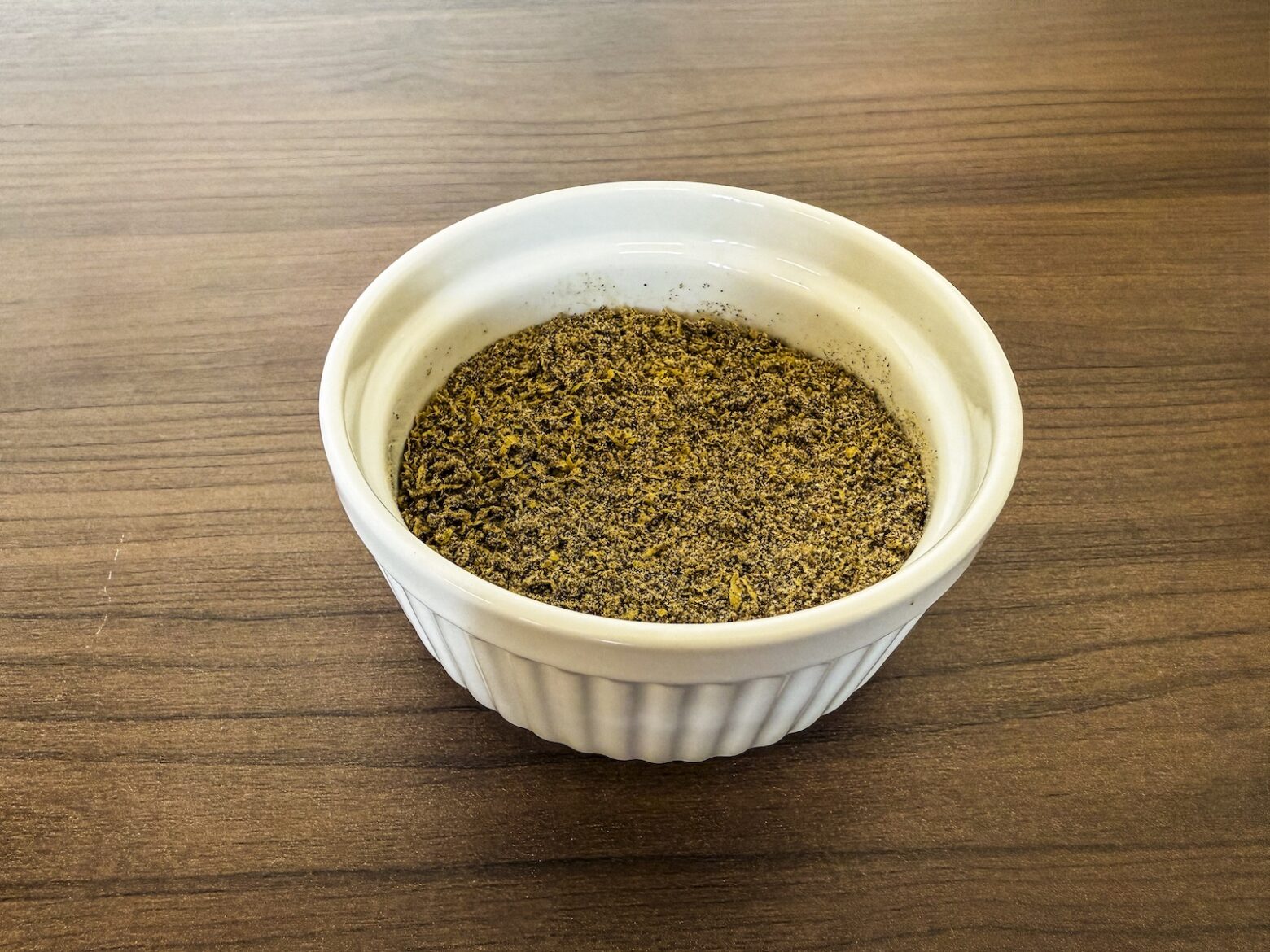Prep photo of seasonings mixed with lemon zest in bowl