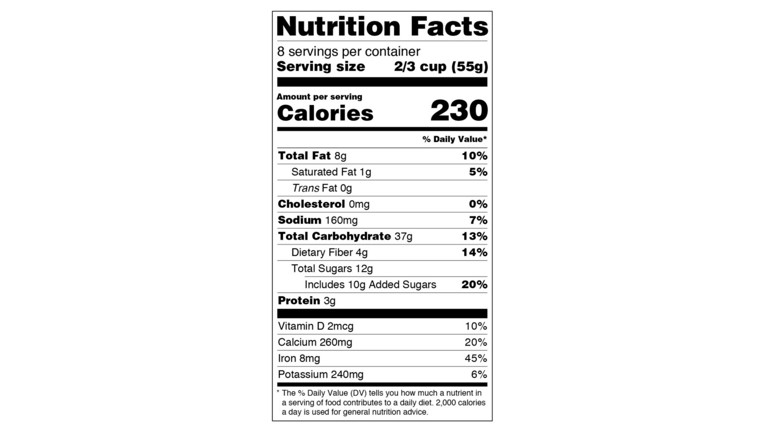 Example Nutrition Facts label