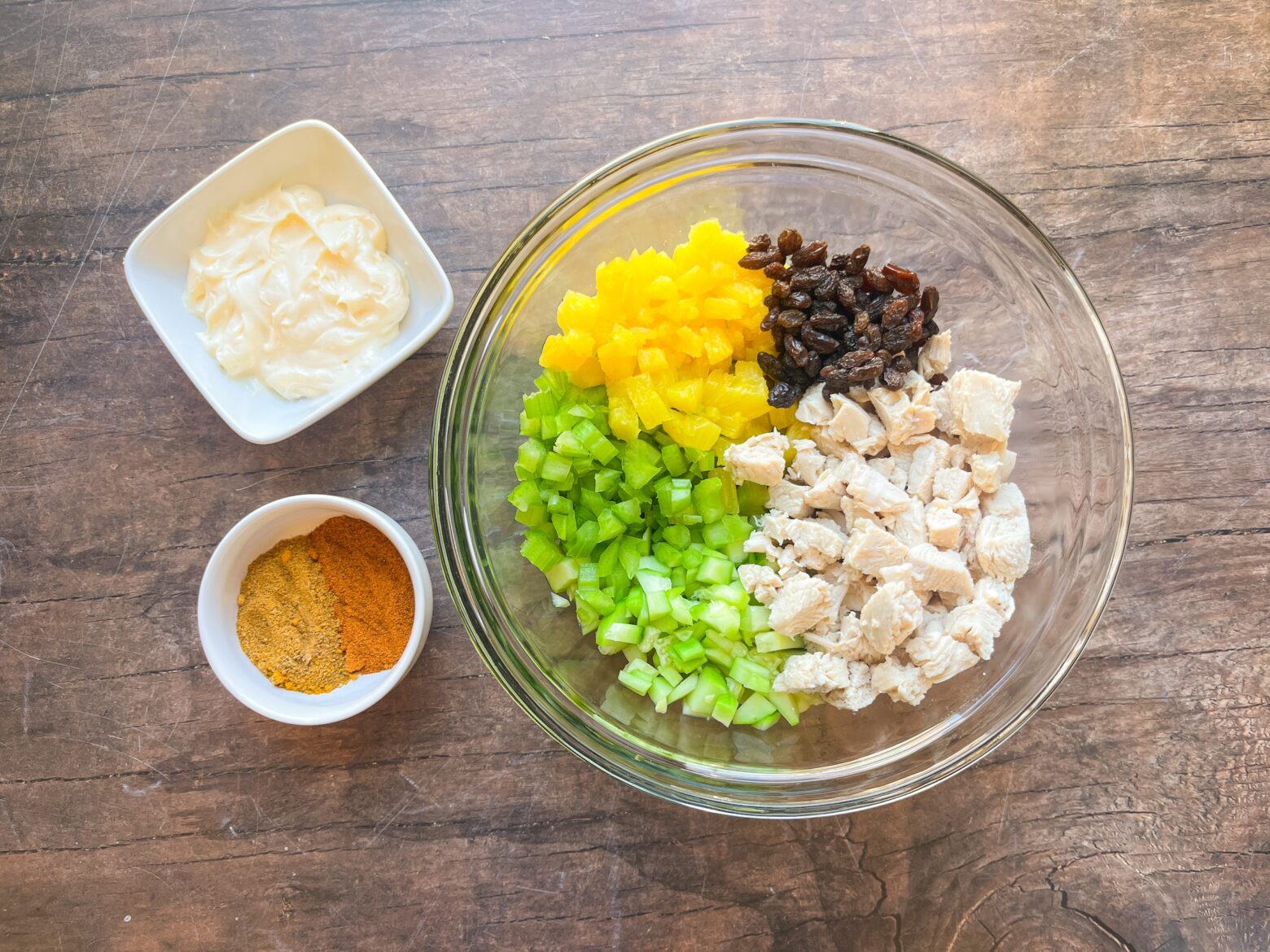 Bombay curry chicken salad, inmixed.