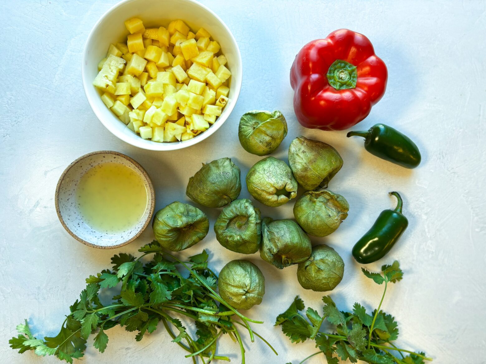 Grilled pineapple salsa verde ingredients.