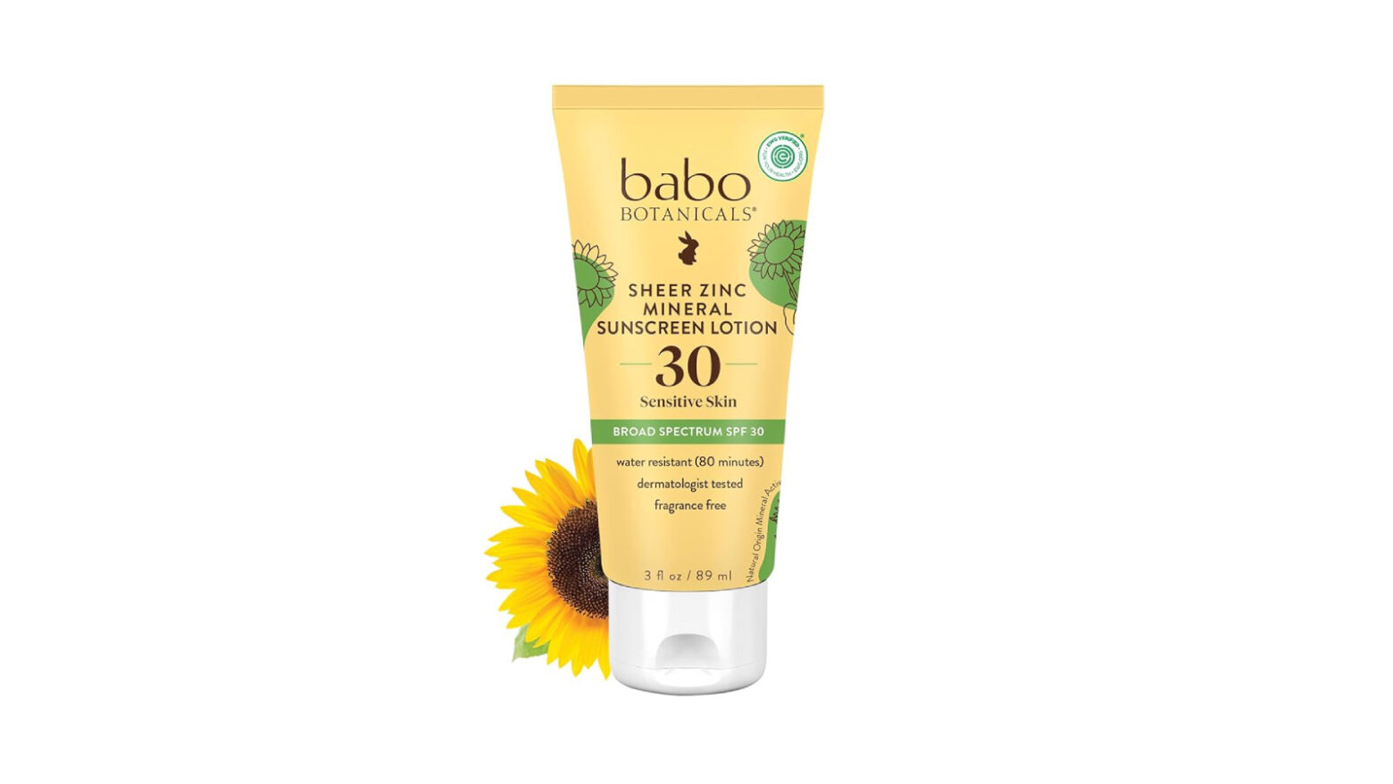 Babo Botanicals sheer zinc sunscreen.