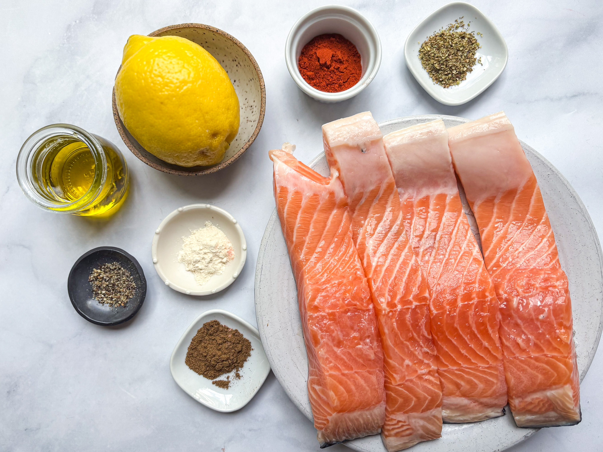 Blackened salmon ingredients. 