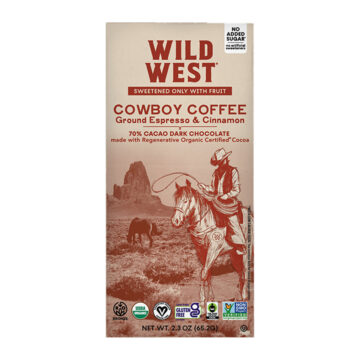 Cowboy coffee chocolate bars with ground espresso beans from Wild West Chocolate.