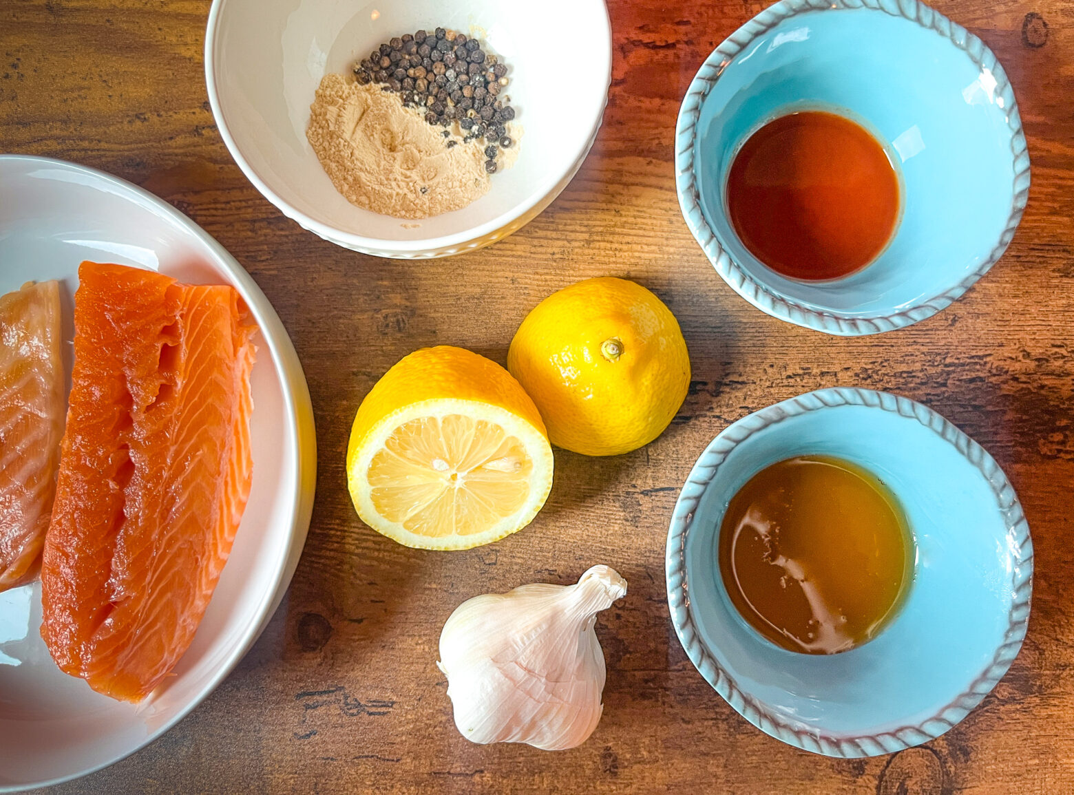 Cedar plank grilled salmon ingredients.