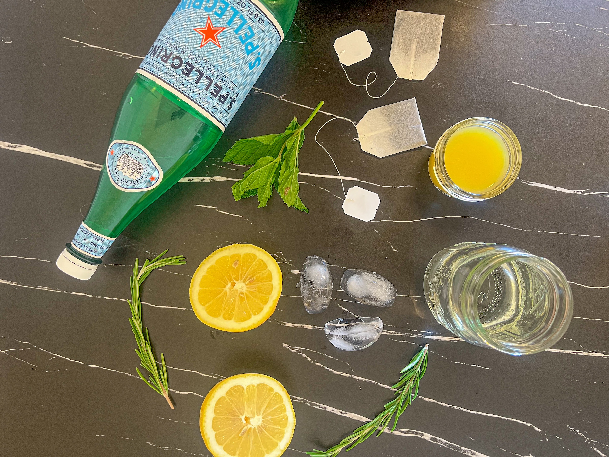 Iced lemon balm tea ingredients. 