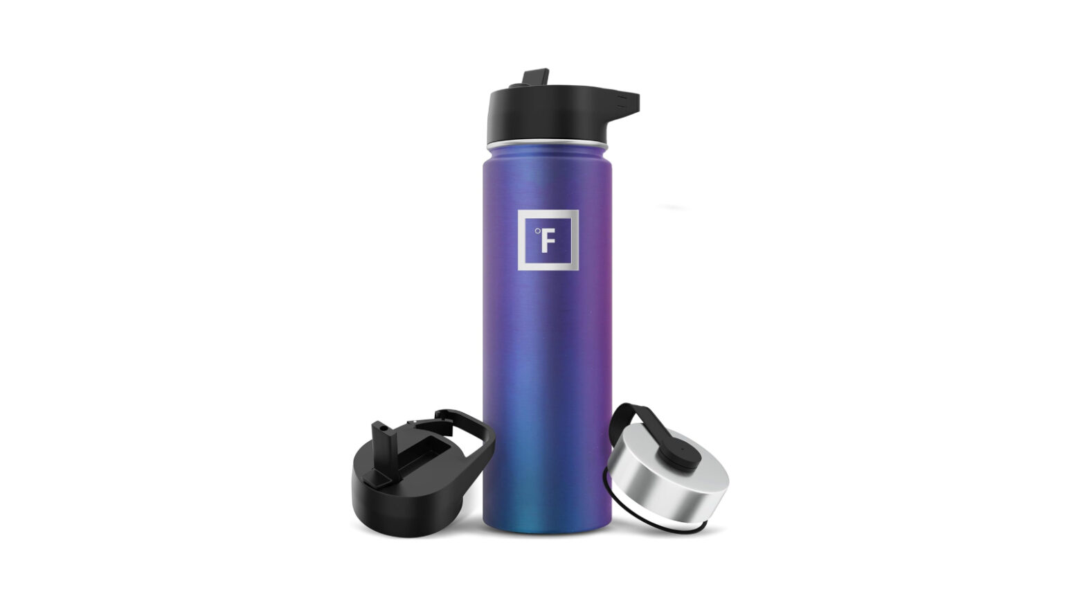 Iron Flask with assorted lids.