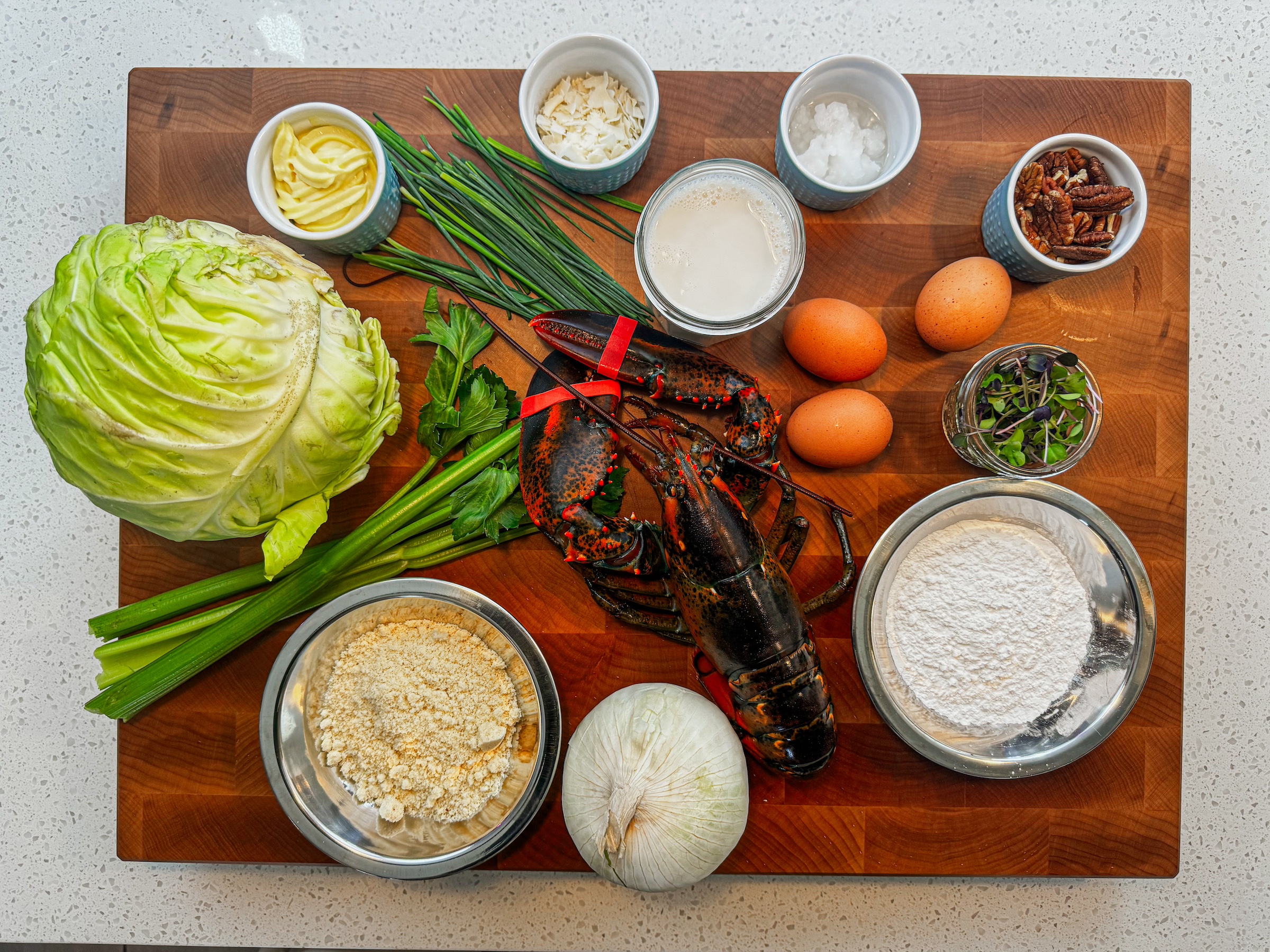 Lobster roll ingredients.
