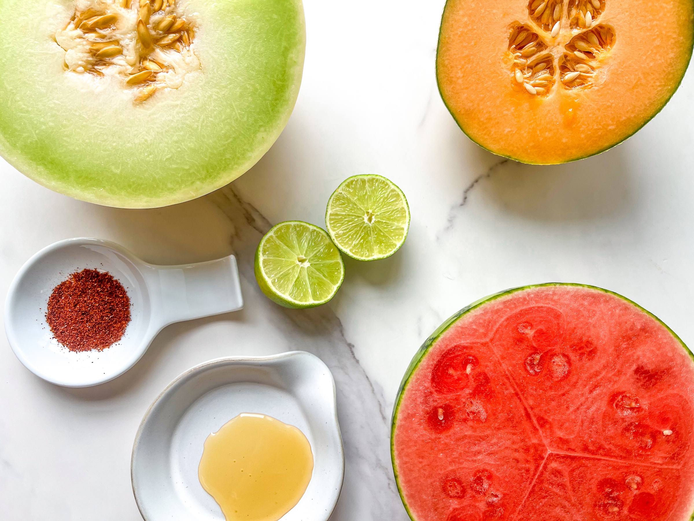 Melon fruit salad ingredients. 