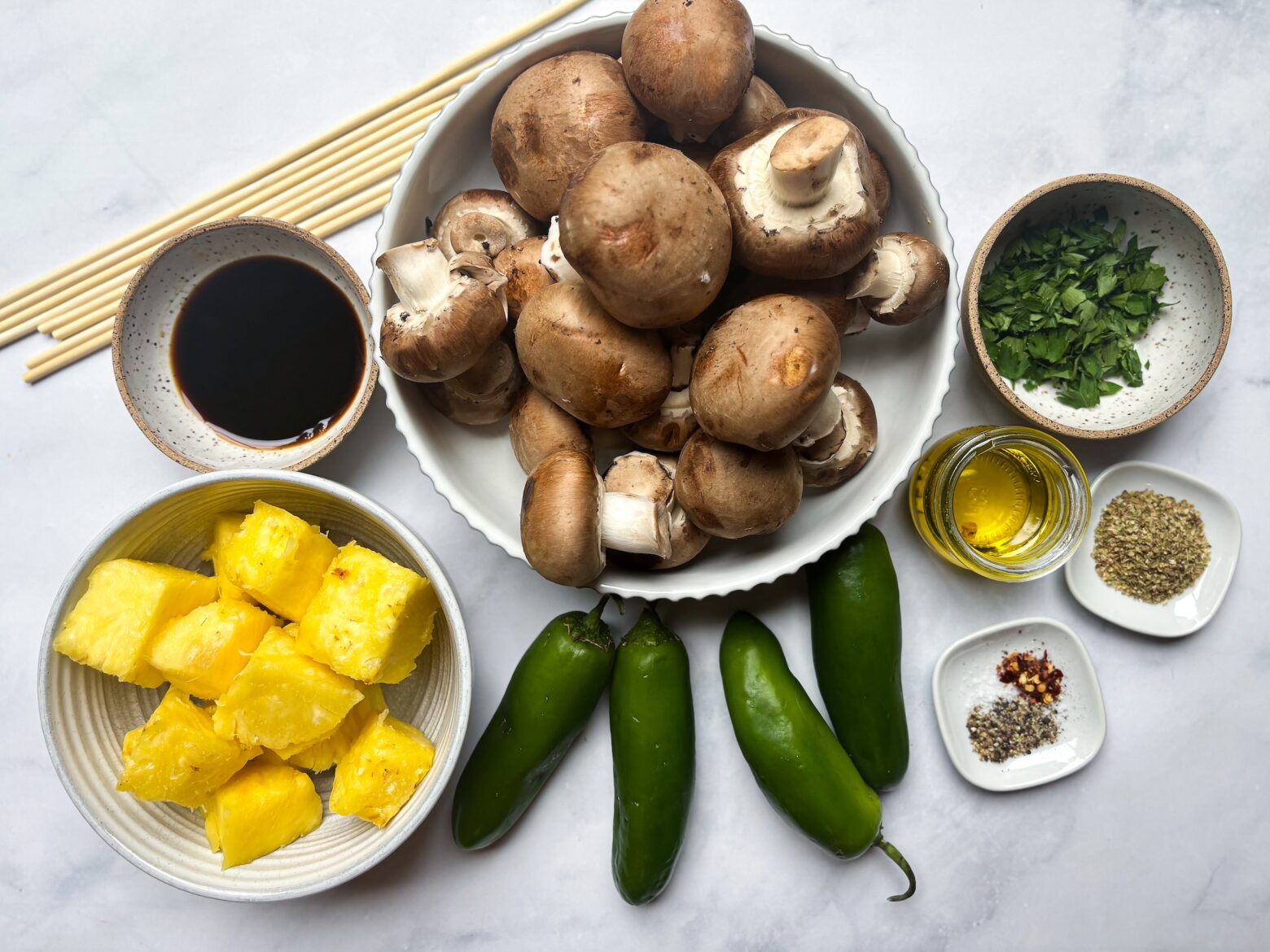 Mushroom Shish Kabob ingredients.