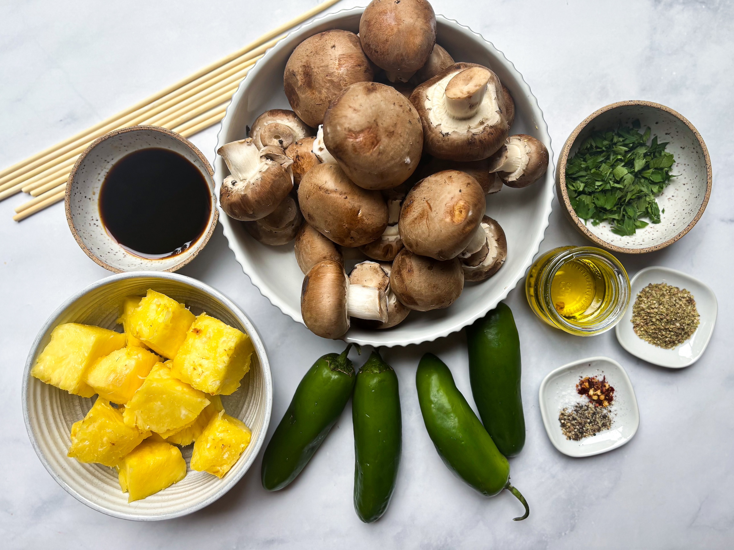 Mushroom Shish Kabob ingredients. 
