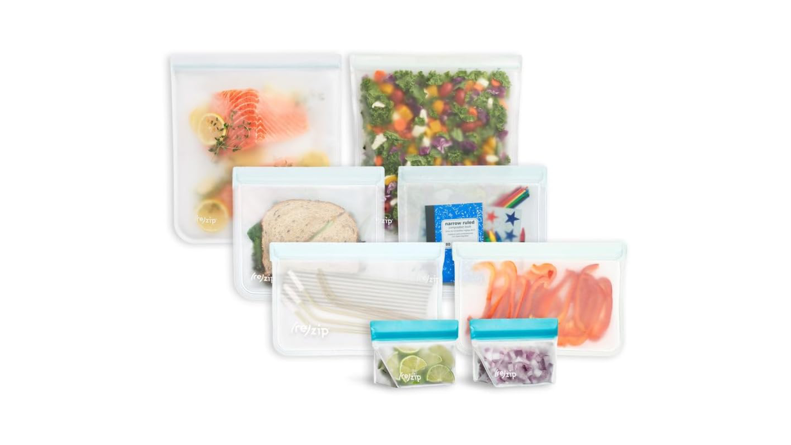 Assortment of reusable silicone bags by (re)zip.