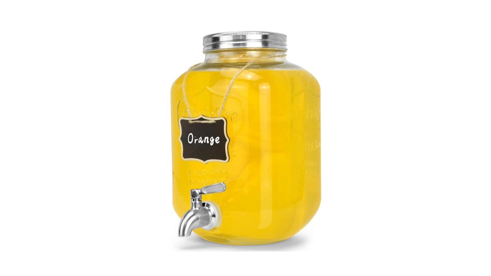 Clear glass gallon drink dispenser with a steel spout