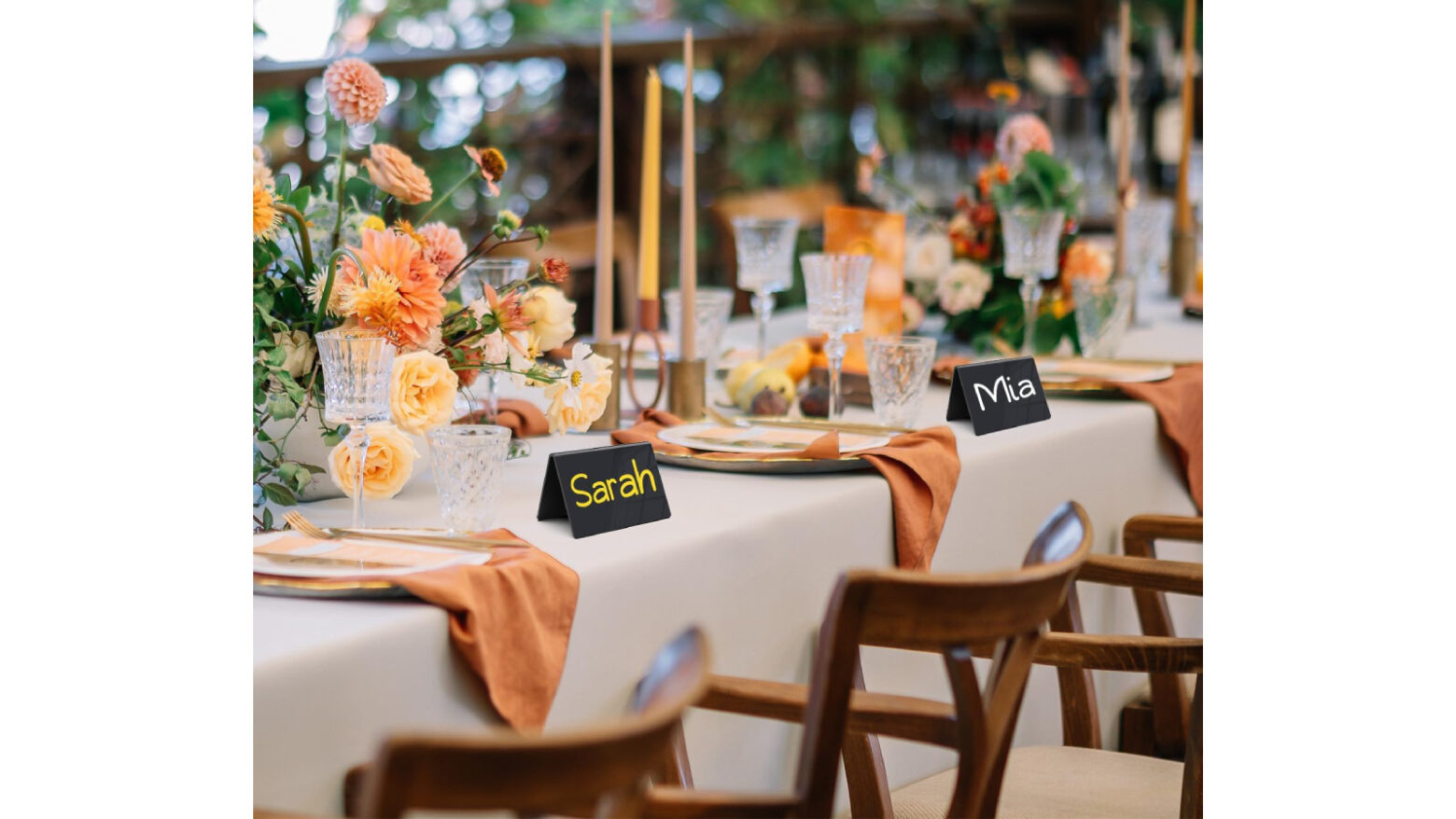 Composite image of reusable labels as place settings