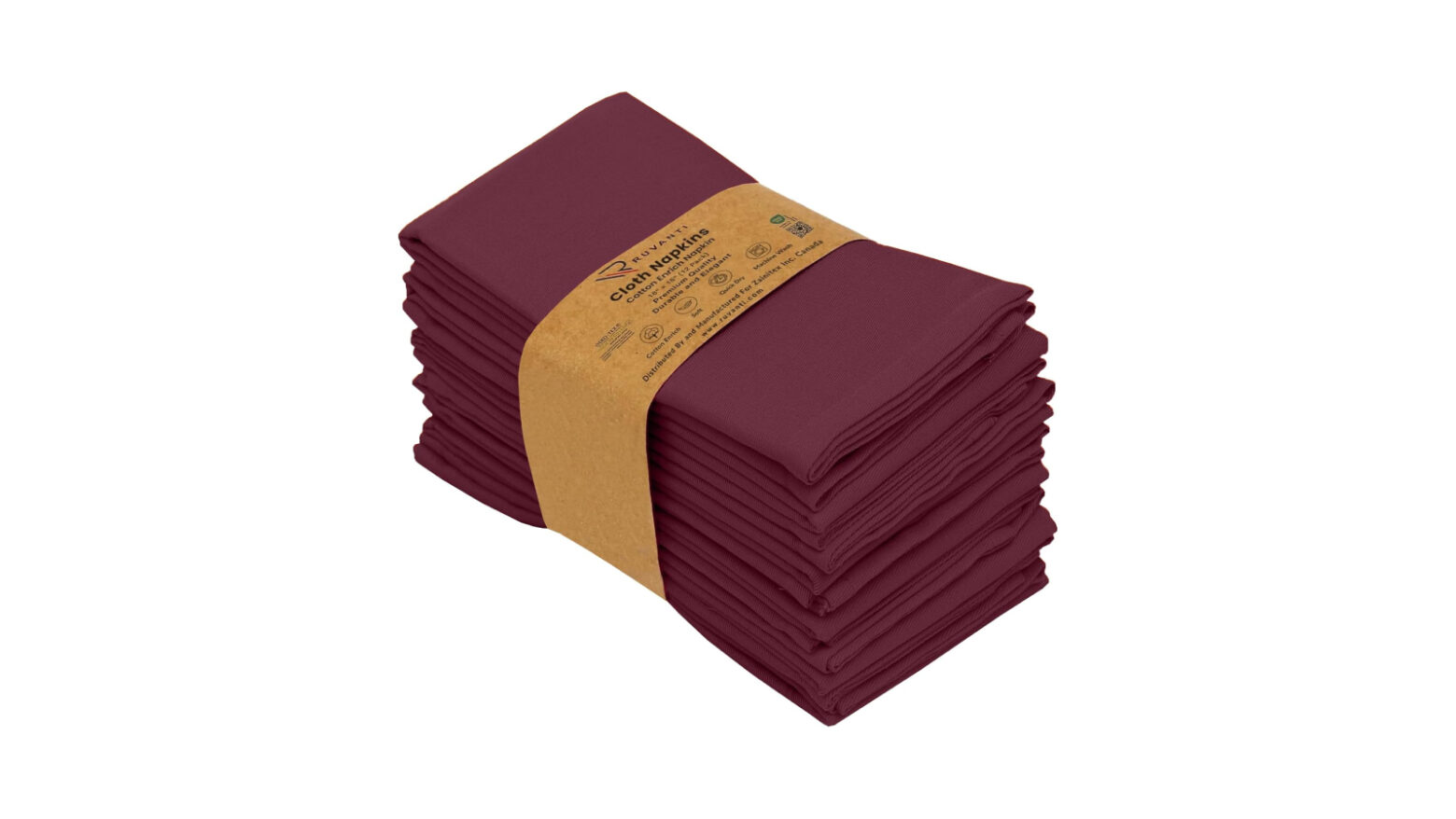 A stack of burgundy cloth napkins