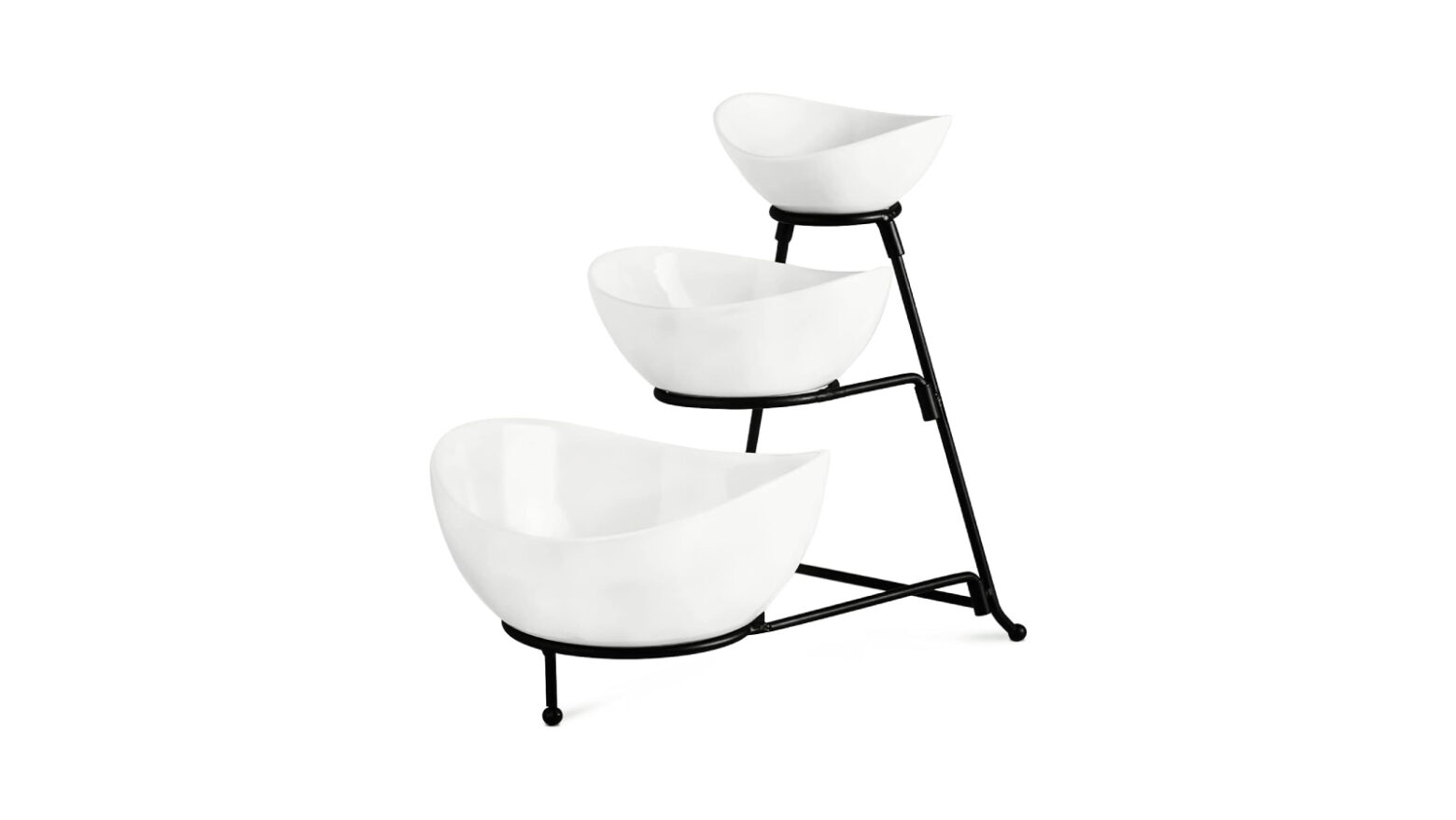 Three-tiered ceramic oval serving stand